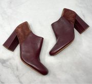 Naturalizer Leather Suede Block Heel Comfort Ankle Booties Minimalist Wine 8.5