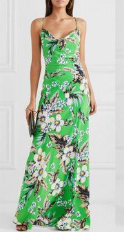 Diane Von Furstenberg Green Cowl-Neck Silk Floral Bias Gown Maxi Dress Size 8