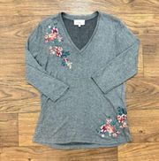 Anthropologie Deletta Top Womens Size M V-Neck Heavily Embroidered Boho Knit