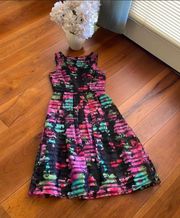 Arthur S. Levine Black Tulle Pink Floral Dress