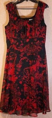 Beautiful DressBarn Red & Black Floral Dress, Very Good Condition, Size 16