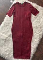 Maroon Bodycon Midi Dress