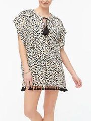 J Crew Sleeveless Leopard Print Tassel Bathing Suit Swim Beach Cover Up Tunic