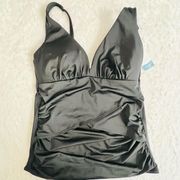 Swim by Cacique Women's Black Shirred Tankini Top Size 10 NWT