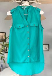 The Arte by Zenana- Teal Button Down Sleeveless Blouse, Size S