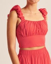 Abercrombie Poplin Scrunch Strap Crop Tank