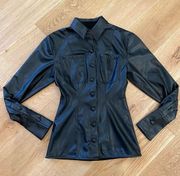 LPA Faux Leather Button Front Shirt in Black