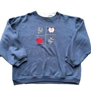 Basic Editions Vintage Women’s Blue Nature Apple Graphic Crewneck size Small