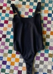 Audrey 3+1 black ribbed bodysuit women’s large thong style