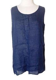 Lafayette 148 linen scoopneck tank top navy blue sz S small