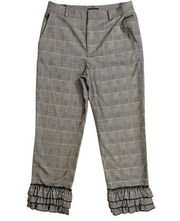 Club Monaco Plaid Cropped Ruffle Hem Pants