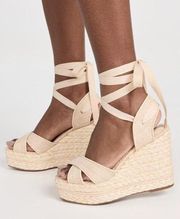 NEW  Vaughn Wedge Sandals 9 Natural Raffia Ankle Tie Open Toe Woven