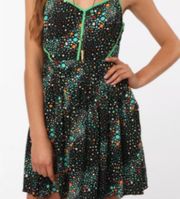 Cooperative Polka Dot Fit & Flare Mini Dress Cutouts Green Black Colorful size 6