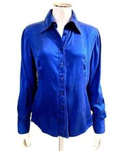 Apostrophe Petites 95% Silk Royal Blue Button Up Long Sleeve Blouse Sz 8P