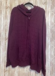 Women's Fashion Bug Full Zip Cable Knit Cardigan Sweater w/ Hood Size 4X Cotton