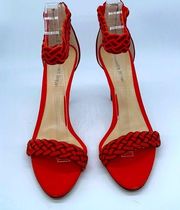 Alexandre Birman Orange Red suede leather colorblock knotted strappy heels 40.5