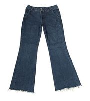 Lucky Brand Flared Leg Jeans Women Size 8/29 Frayed Hem Mid-Rise Stretch Denim