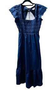 Jason Wu Navy Blue Eyelet Flutter Sleeve Cutout Back Maxi Dress Size Medium