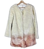 Willow & Clay White Pink Ombre Faux Fur Long Sleeve Jacket XS