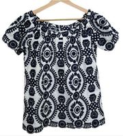 BUILT By Dreamers Womens White Black Embroidered Off‎ The Shoulder Scallop Top