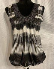 Dressbarn Black & White V-neck Tank Top Size Petite Medium