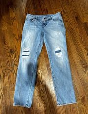 Ann Taylor LOFT Women's Relaxed Straight Jeans Light Wash Distressed Size 26/2