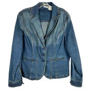 St Johns Bay Size XL Denim Jacket Blue Button Up Collared Pockets Womens 298