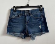 Ripped Dark Wash Jean Shorts