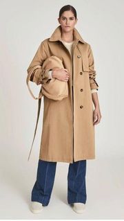 REISS Sophie Cotton Blend Longline Trench Coat, Camel US Size 6 New w/Tag $620