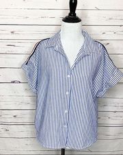 Japan Blue & White Courier Stripe Casual Button Down Top Size Large