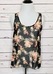 Papaya Sheer Black Floral & Lace Tank Top Size Medium