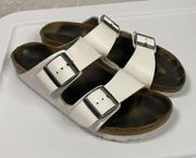 Birkenstock Arizona White Leather Birko-Flor Slide Sandals EU 39 US L 8