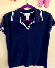 Collard Navy & White Polo Style Tee- Med