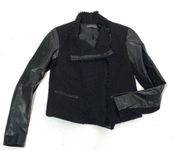 Vince Boucle Wool Moto Scuba Lamb Leather Sleeve Motorcycle Jacket Black S