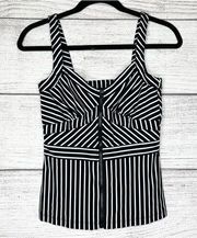 Bebe Black & White Striped Bustier Zip Up Front Tank Top Blouse Size XS