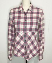 We The Free Womens XS Pink & Gray Plaid Button Front Collared Long Sleeve Shirt