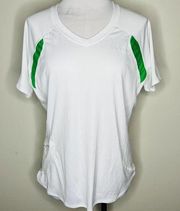 Athletic T-Shirt XL Womens White & Green Short Sleeve Running V-Neck Top