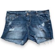 Wallflower Cutoff Denim Shorts Medium Wash Midrise Distressed Frayed Denim