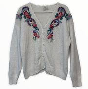 Vintage Embroidered Floral Sweater Pearl Buttons M