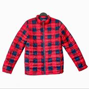 Land's End Packable Red/Blue Buffalo Plaid Checked Puffer Coat/Jacket Size Large