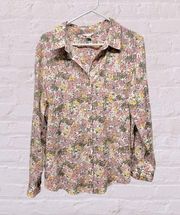 Caslon floral pink yellow green pastel boho casual button down top sz Large