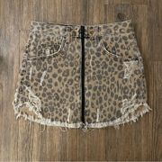 Carmar Women’s Leopard Cheetah Distressed Denim Zip Front Beatrice Mini Skirt 28