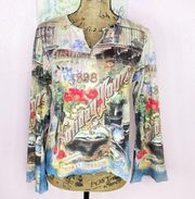 One World Velour Victorian Vintage Village Print Bell Sleeve Shirt PM