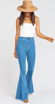 Show Me Your Mumu Women's Mumu Blue Berkeley Bells High Rise Striped Flare Jeans