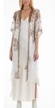 Malibu Road Paisley Everly Kimono With Sequin Cardigan White Women's One Size