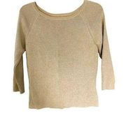 Worthington Gold Sparkle Three Quarter Sleeve Knit Wide Shoulder Sweater Small