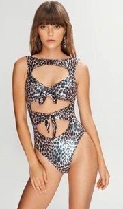 Free People Normaillot Shiny Animal Print Icon Cut Out One Piece Swimsuit Large