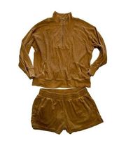 AERIE Offline Tan Terry Cloth Sweatshirt and Shorts Set Size XL