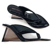 Good American Cinder F*cking Rella Wedge Sandal Black Patent Leather Sz 12