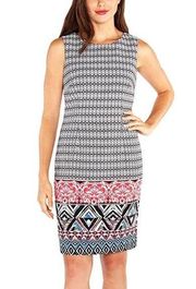 NWT Mario Serrani Shift Dress 6 Patterned Black Knee Length Back Zip Sleeveless